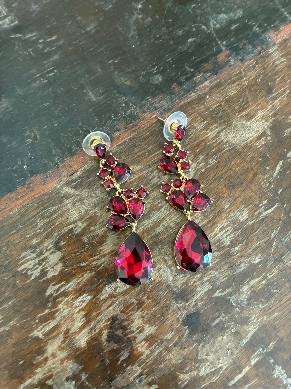 Charming Charlie Gold-Tone Deep Red Teardrop Dangle Earrings